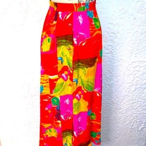 🌈Vintage Bright Rainbow Tropical Print Midi Skirt